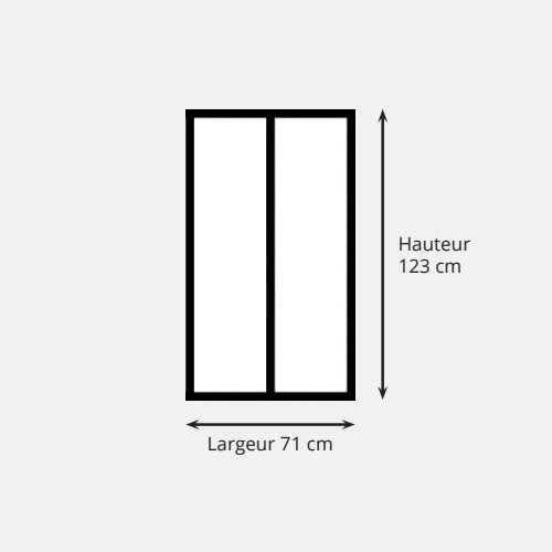 Aluminium-Innenglasdach, 2 Verglasungen, L 71 x H 123 cm, Schwarz RAL 9005 FT, 4 mm klare, gehärtete Verglasung.